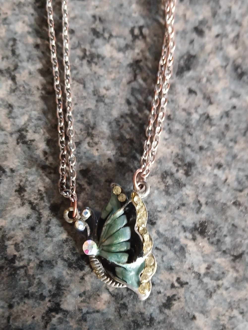 Butterfly Pendant Necklace - Green and Gold